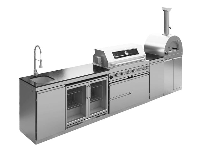 147-Inch 6-Burner 120K BTU Outdoor Kitchen Island With Pizza Oven, Rotisserie & Refrigerator (SAK96429)