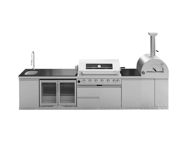147-Inch 6-Burner 120K BTU Outdoor Kitchen Island With Pizza Oven, Rotisserie & Refrigerator (SAK96429)