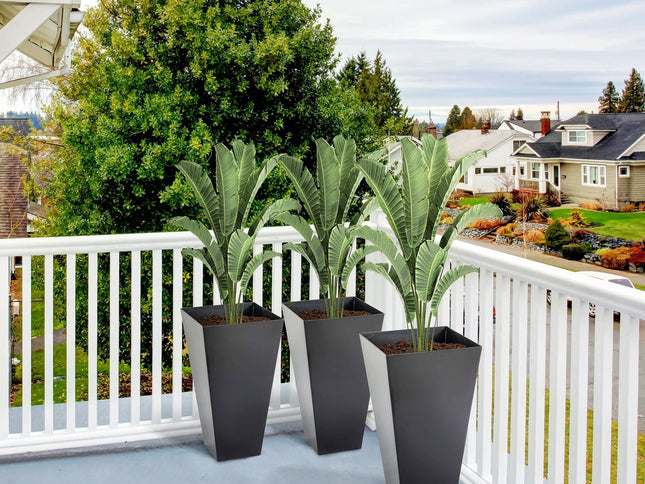Outsunny - Outdoor Planters (Set of 3) Large Taper Planters With Drainage Holes And Plug, Faux Wood Plastic Flower Pots For Outdoor, Indoor, Garden, Patio