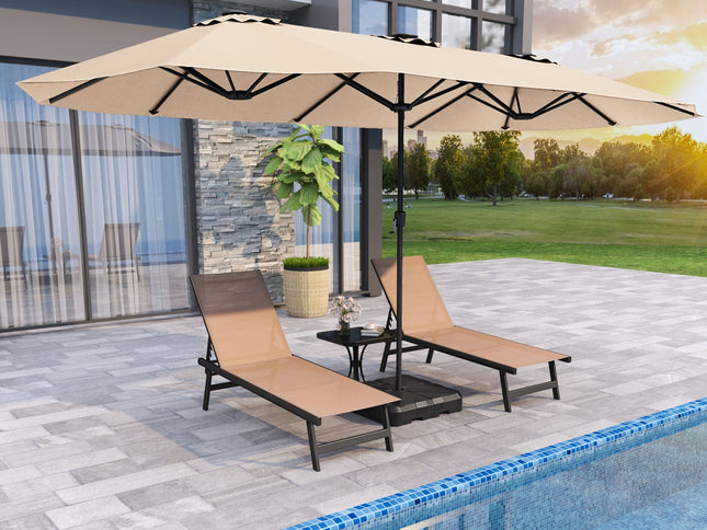 15.5 Ft Extra-Large Patio Umbrella with LED Solar Lights and Crank Handle