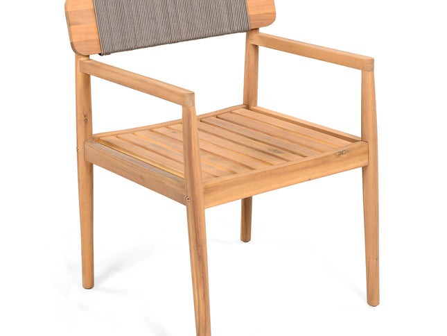 5-Piece Acacia Wood Outdoor Dining Set with Braided Chairs & Round Table — Grey