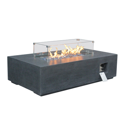 52 Inch Outdoor Concrete Propane gas rectangle Fire Pit table in Dark Gray color