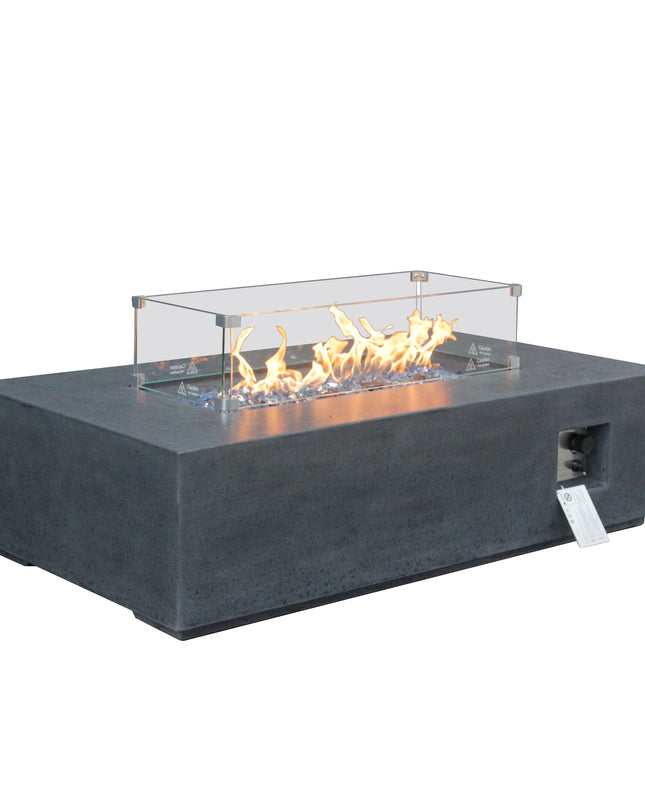 52 Inch Outdoor Concrete Propane gas rectangle Fire Pit table in Dark Gray color