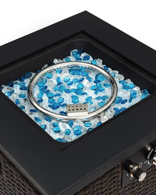 FlameHaven™ – Wicker Propane Fire Pit Column with Glass Wind Guard US