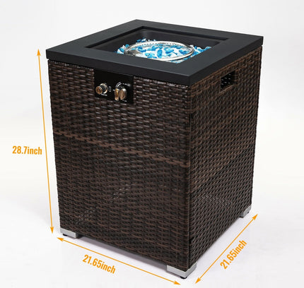 FlameHaven™ – Wicker Propane Fire Pit Column with Glass Wind Guard US