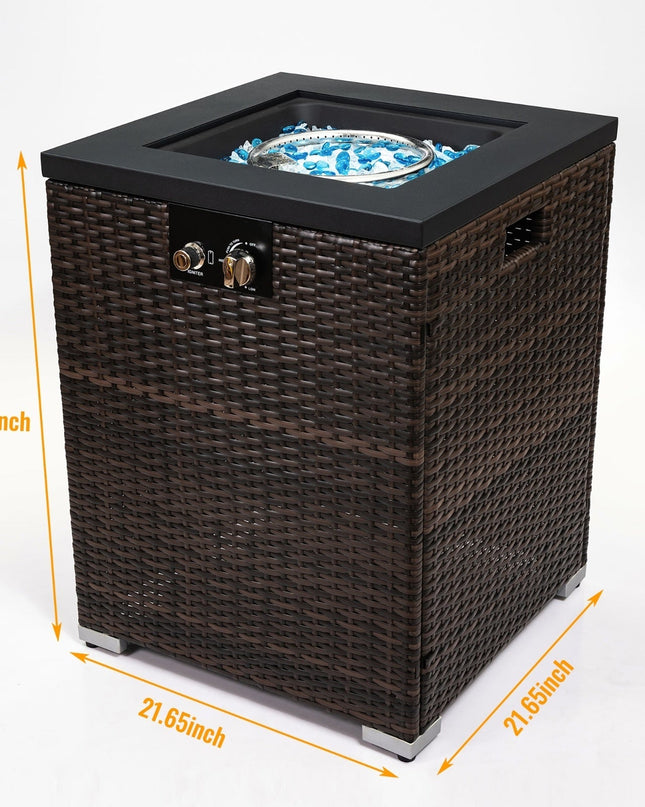 FlameHaven™ – Wicker Propane Fire Pit Column with Glass Wind Guard US