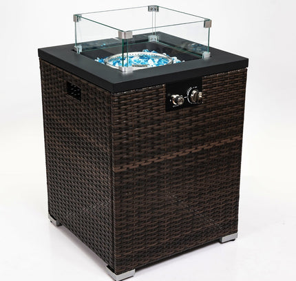 FlameHaven™ – Wicker Propane Fire Pit Column with Glass Wind Guard US