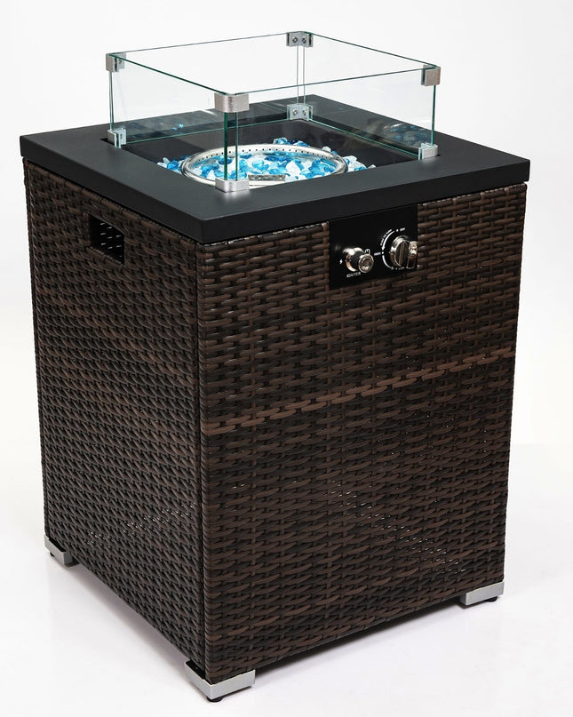 FlameHaven™ – Wicker Propane Fire Pit Column with Glass Wind Guard US