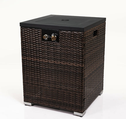 FlameHaven™ – Wicker Propane Fire Pit Column with Glass Wind Guard US