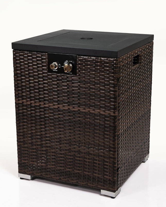 FlameHaven™ – Wicker Propane Fire Pit Column with Glass Wind Guard US