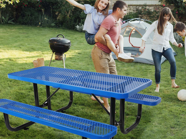 Outdoor Steel Picnic Rectangular Table With Umbrella Pole