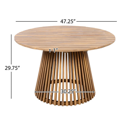5-Piece Acacia Wood Outdoor Dining Set with Rope Braided Chairs & Round Table — Teak