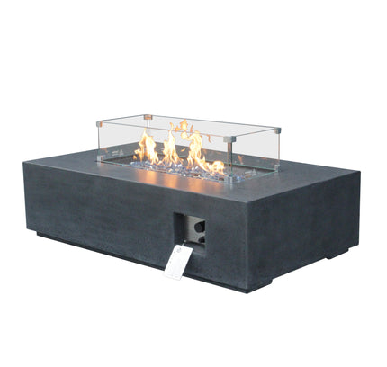 52 Inch Outdoor Concrete Propane gas rectangle Fire Pit table in Dark Gray color