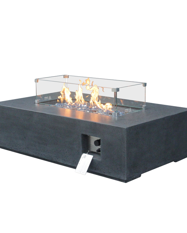 52 Inch Outdoor Concrete Propane gas rectangle Fire Pit table in Dark Gray color