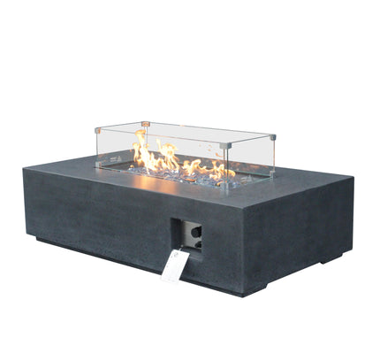 52 Inch Outdoor Concrete Propane gas rectangle Fire Pit table in Dark Gray color