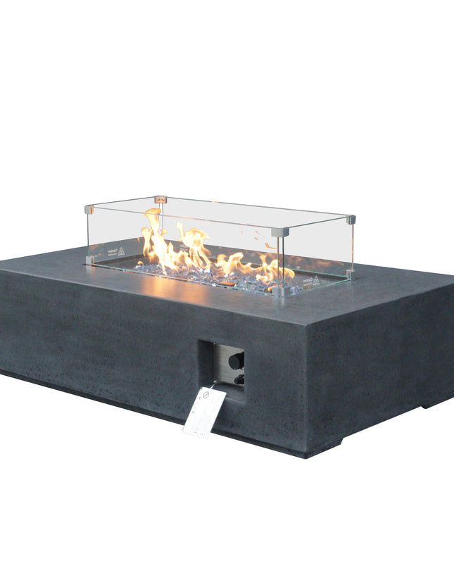 52 Inch Outdoor Concrete Propane gas rectangle Fire Pit table in Dark Gray color