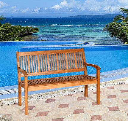 Two Person Solid Wood Garden Bench with Curved Backrest and Wide Armrest