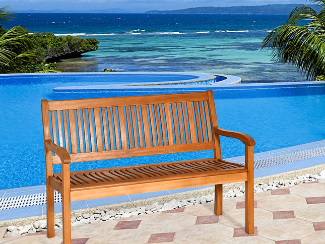 Two Person Solid Wood Garden Bench with Curved Backrest and Wide Armrest