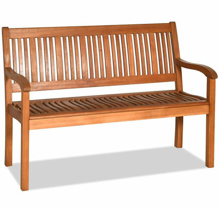 Two Person Solid Wood Garden Bench with Curved Backrest and Wide Armrest