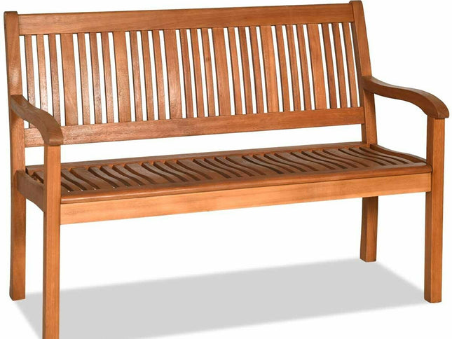 Two Person Solid Wood Garden Bench with Curved Backrest and Wide Armrest