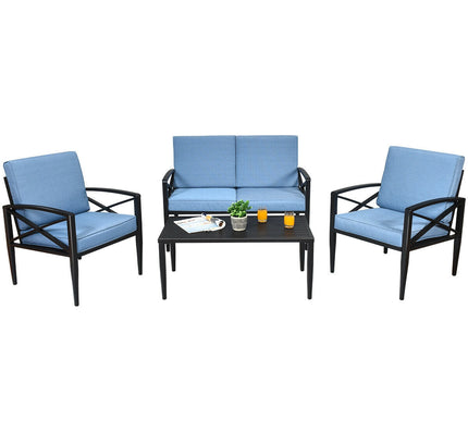 4-Piece Outdoor Aluminum Patio Sofa Set with Loveseat & Side Table