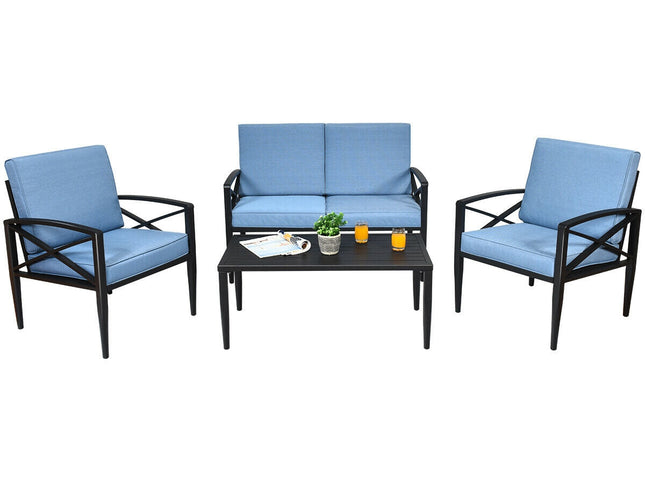 4-Piece Outdoor Aluminum Patio Sofa Set with Loveseat & Side Table