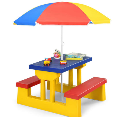 Kids Picnic Folding Table and Bench with Umbrella