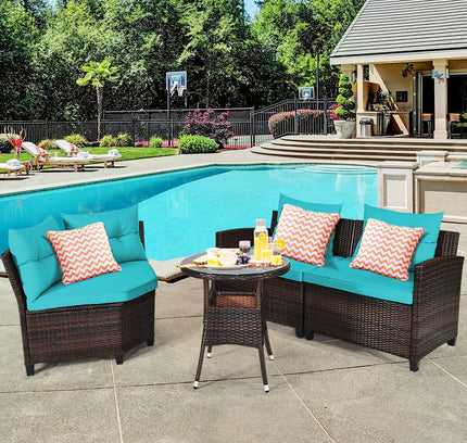 4-Piece Outdoor Cushioned Rattan Patio Furniture Set — Turquoise
