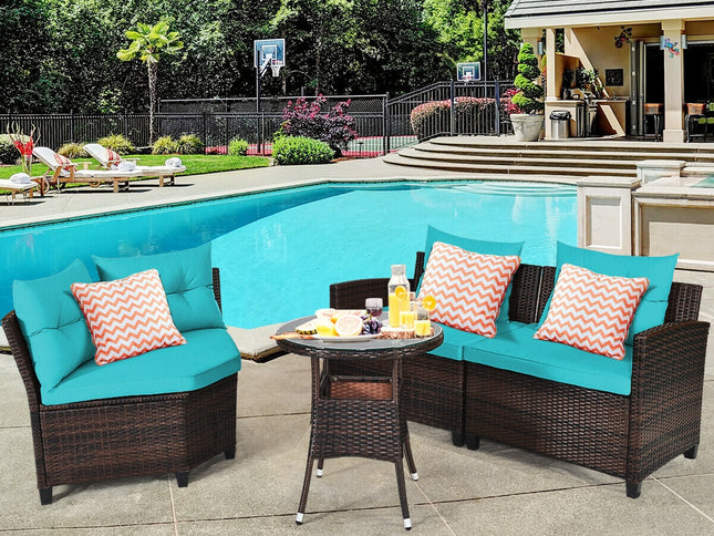 4-Piece Outdoor Cushioned Rattan Patio Furniture Set — Turquoise