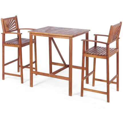 3-Piece Acacia Wood Patio Bar Set with Sunflower Patterned Backrest