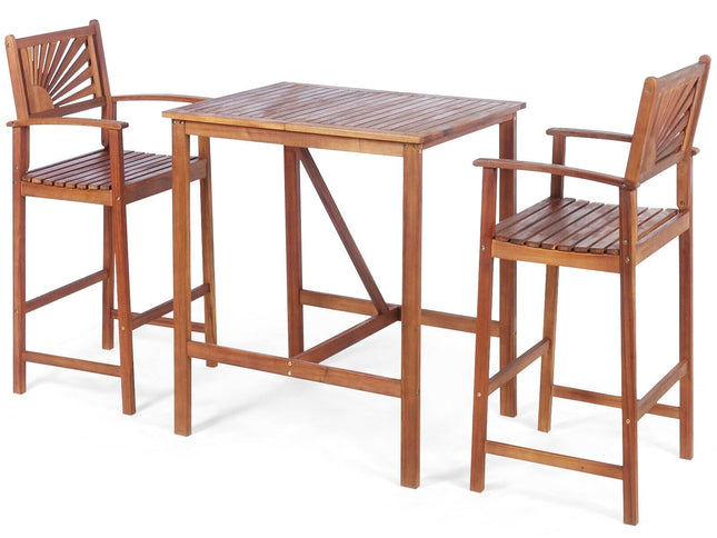 3-Piece Acacia Wood Patio Bar Set with Sunflower Patterned Backrest