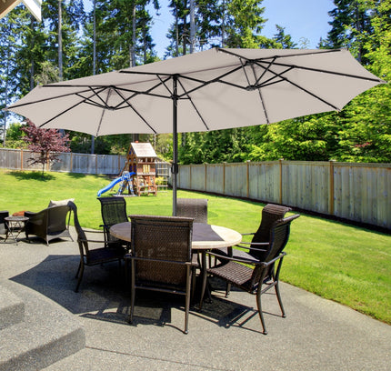 15 Ft Twin Patio Umbrella with 48 Solar LED Lights