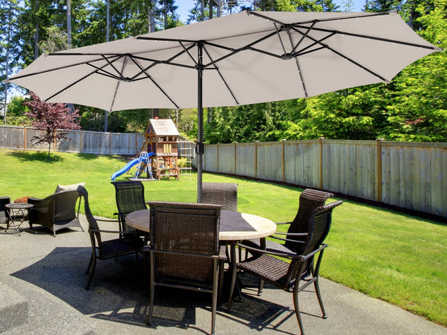 15 Ft Twin Patio Umbrella with 48 Solar LED Lights