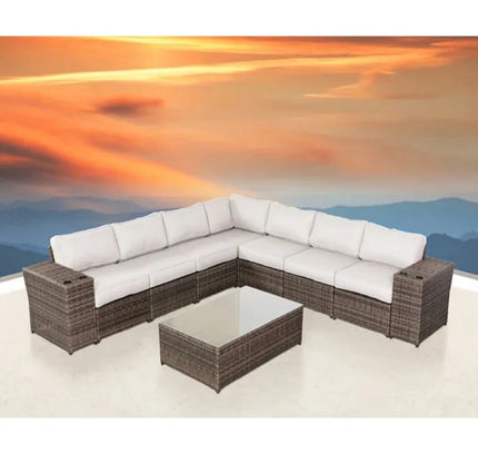 Outdoor Wicker Sectional With Weather Resistant Cushions And Table
