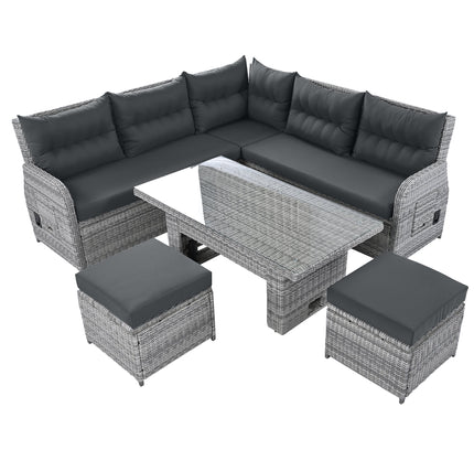 Outdoor Rattan Patio Furniture Set with Adjustable Recliners, Ottomans & Tables