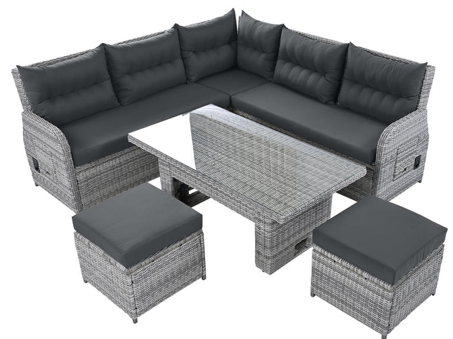 Outdoor Rattan Patio Furniture Set with Adjustable Recliners, Ottomans & Tables