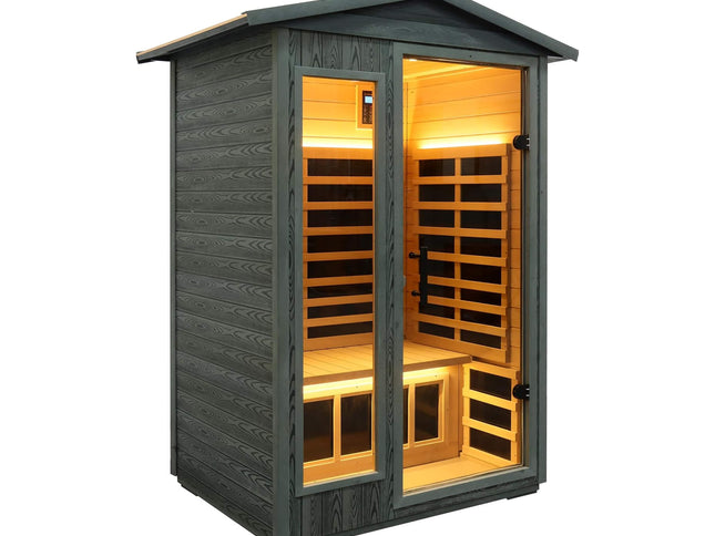 Riva Premium 2-Person Black Carbonized Walnut Low EMF Far Infrared Outdoor Sauna With Bluetooth Audio And LED Lighting (SAK16850)