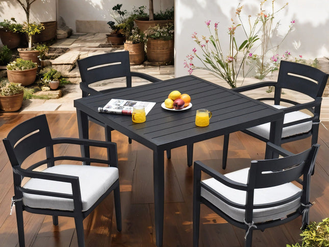 Outdoor Modern Dining Set, Chairs Sunbrella Cushioned And Dining Table With Umbrella Hole