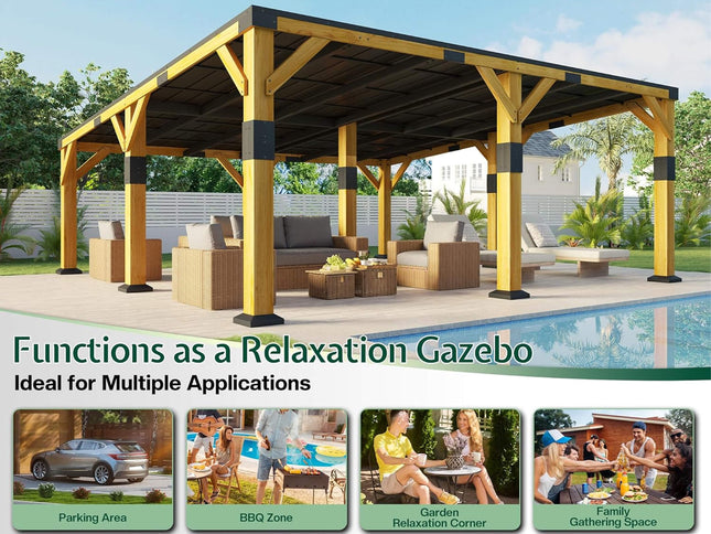 20X20FT Alora Heavy-Duty All-Weather Outdoor Cedar Wood Carport With Galvanized Steel Roof (SAK76145)