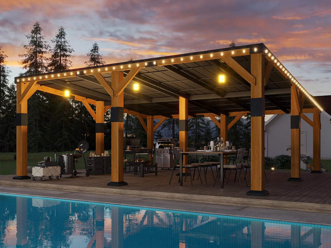 20X20FT Alora Heavy-Duty All-Weather Outdoor Cedar Wood Carport With Galvanized Steel Roof (SAK76145)