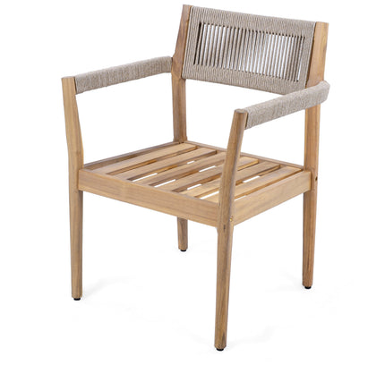 5-Piece Acacia Wood Outdoor Dining Set with Rope Braided Chairs & Round Table — Teak