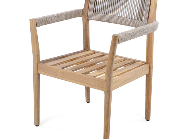 5-Piece Acacia Wood Outdoor Dining Set with Rope Braided Chairs & Round Table — Teak