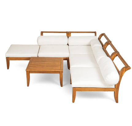 6-Piece Acacia Wood Outdoor Modular Sectional with Daybed Configuration & Tea Table