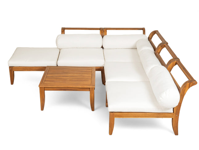 6-Piece Acacia Wood Outdoor Modular Sectional with Daybed Configuration & Tea Table