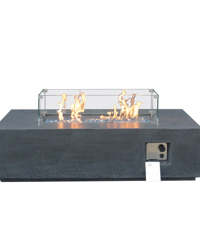 52 Inch Outdoor Concrete Propane gas rectangle Fire Pit table in Dark Gray color