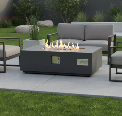 Volon Modern Rectangular Fire Pit Table in Light Gray