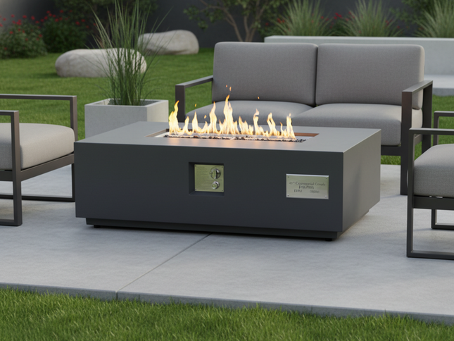 Volon Modern Rectangular Fire Pit Table in Light Gray