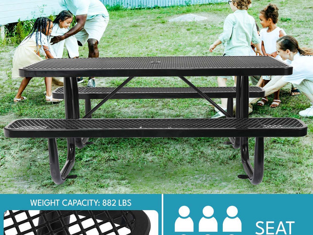 Outdoor Steel Picnic Rectangular Table With Umbrella Pole