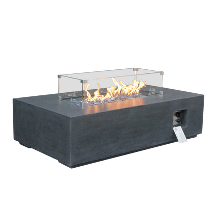 52 Inch Outdoor Concrete Propane gas rectangle Fire Pit table in Dark Gray color