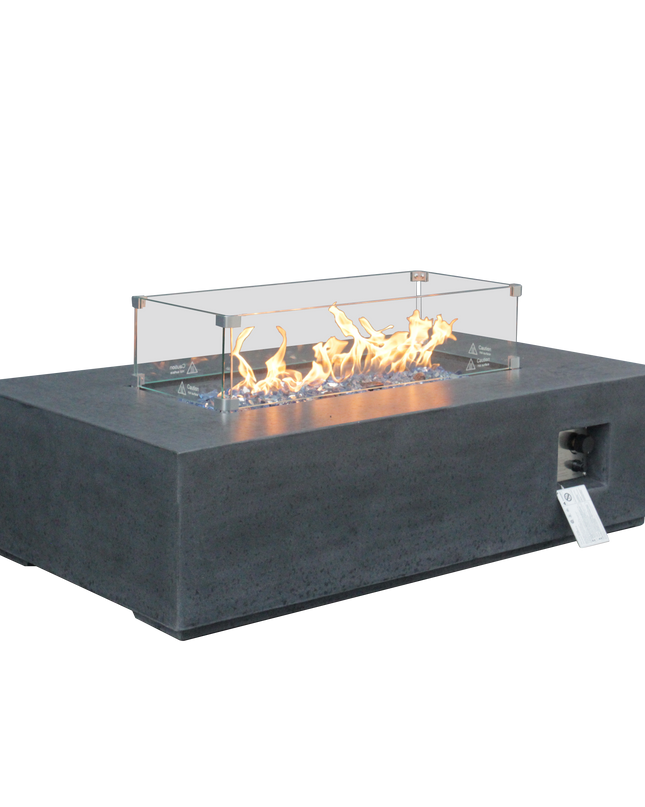 52 Inch Outdoor Concrete Propane gas rectangle Fire Pit table in Dark Gray color